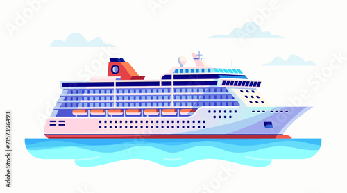 Modern Luxury Cruise Ship Sailing on Blue Ocean, Travel and Leisure Concept