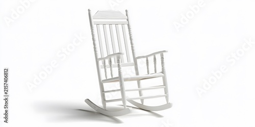 White wooden rocking chair positioned against a bright background