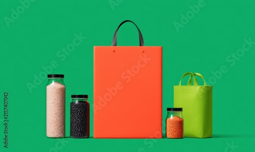 Bulk shopping refill station for rice beans and grains in a bright environment close-up view for sustainable choices