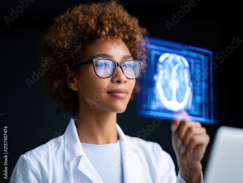 Healthcare professional reviewing patient data in secure environment medical analysis indoor focused insight