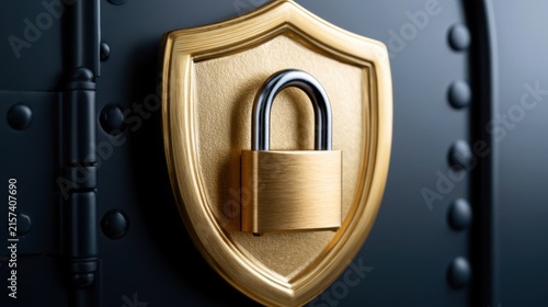 Secure vault concept with glowing shield digital realm visual art futuristic environment close-up view protection idea