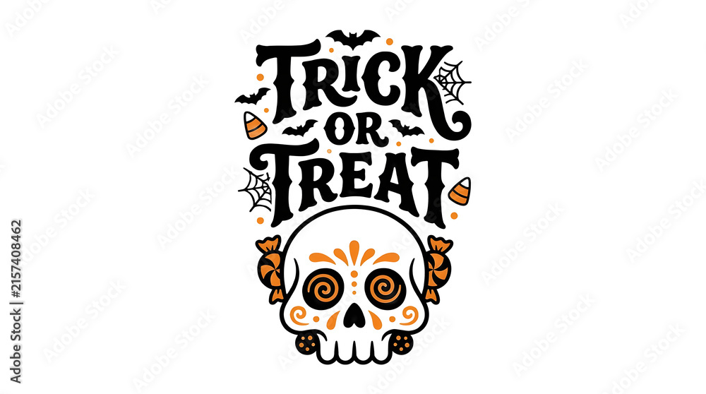 Fototapeta premium Day of the dead skull trick or treat isolated on transparent