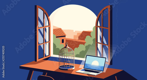 Cozy Remote Workspace with Open Windows and Scenic View