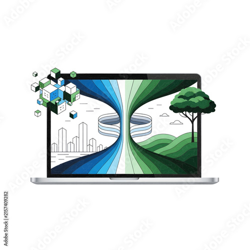 Modern Remote Work Concept with Urban Nature Fusion Wallpaper