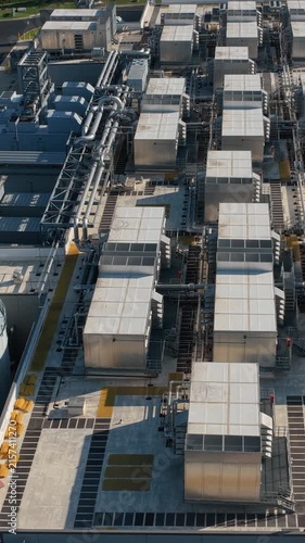 Data Center Rooftop Mechanical Systems and Cooling Equipment Close Up. San Antonio Texas.