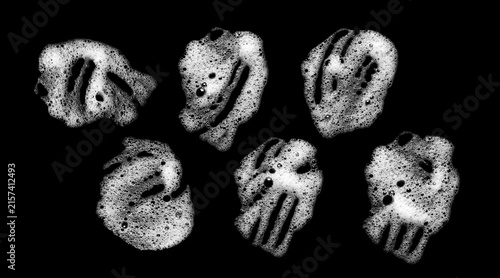 Принти на полотні White soap foam bubbles isolated on black background with realistic cleaning texture, abstract liquid pattern and detailed detergent lather for hygiene, skincare and cleaning design concepts