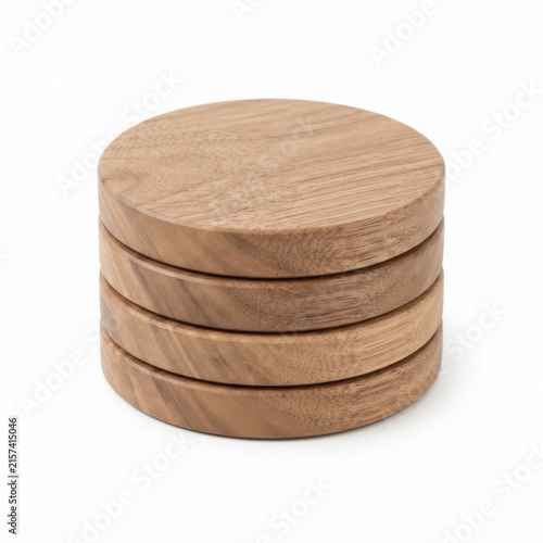 Stacked wooden coasters with natural grain texture