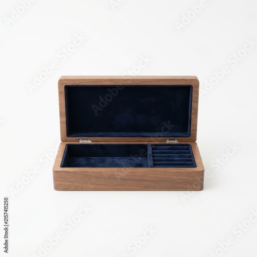 Empty wooden jewelry box with velvet-lined interior