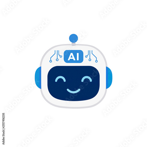 Obraz na płótnie Friendly blue artificial intelligence robot head icon with smiling face and digi