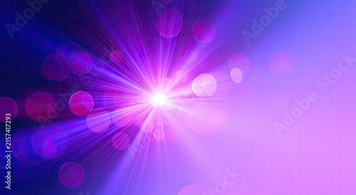 Vibrant abstract burst of bright purple light with blurred bokeh circles
