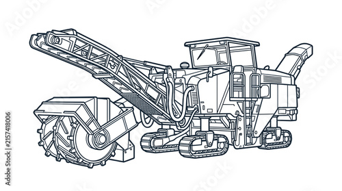 Industrial Trenching Machine Line Art Illustration