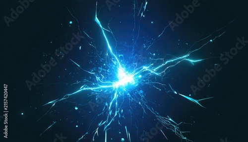Intense blue energy burst with radiating electric arcs on dark background