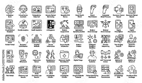 Futuristic Medical Technology AI Telemedicine Robotic Surgery Vector Icon Pack