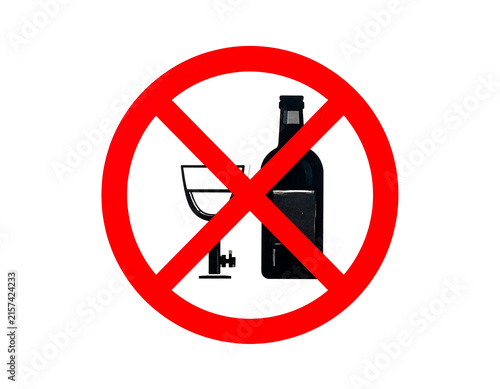 No Drinking and Driving Prohibition Sign with Car Key and Alcohol Bottle Silhouette