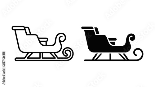 Set of Santa Claus sleigh icons in outline and solid black style.