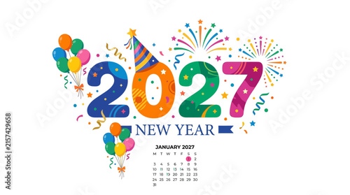 2027 New Year Celebration Calendar Graphic Design