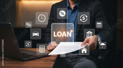 Bank loan approval contract and personal finance credit agreement concept