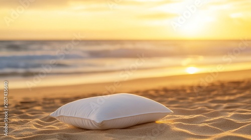 yoga. Peaceful beach sunset scene with a meditation cushion and serene ocean backdrop. inspiring travel planning, wellbeing guides, designed for coaching and self-improvement content, used by chefs.