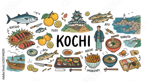 Japanese kochi prefecture food culture illustration