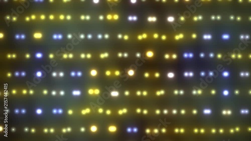 Abstract Yellow and Blue LED Light Dots Pulsing in Dark Grid Background