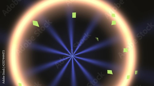 Glowing blue starburst effect with floating geometric particles in dark