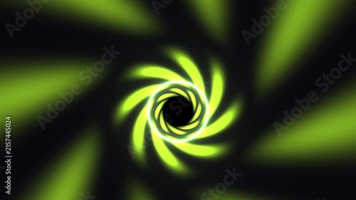 Glowing Green Circular Vortex Tunnel Rotating in Dark Background Space