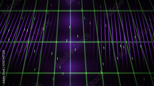 Green Laser Grid Motion Over Dark Purple Neon Background Texture