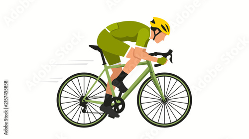 Vector illustration of a professional cyclist racing fast on a road bicycle