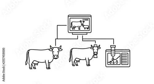 Konstfotografi Cows connected to technology and data.