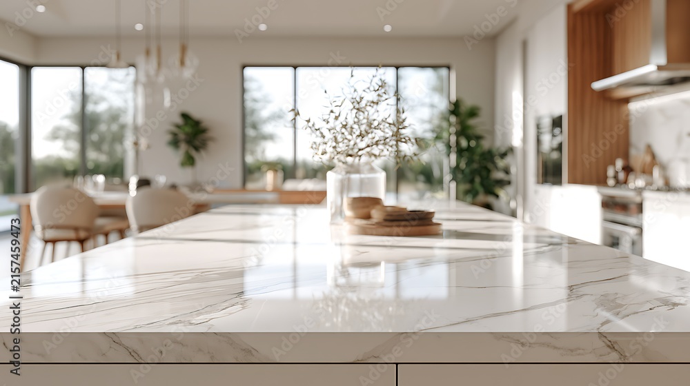 Fototapeta premium Modern luxury kitchen interior with marble countertop island.