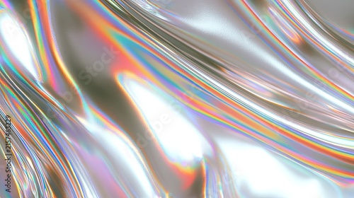 Abstract liquid chrome surface with iridescent prismatic light reflections