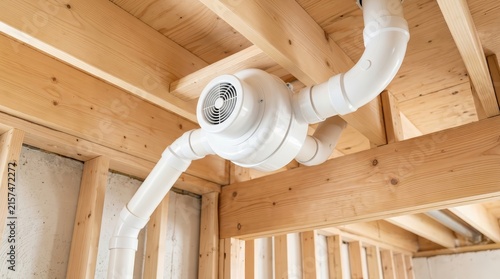 Improving indoor air quality with a ceiling radon mitigation system and ventilation fan.