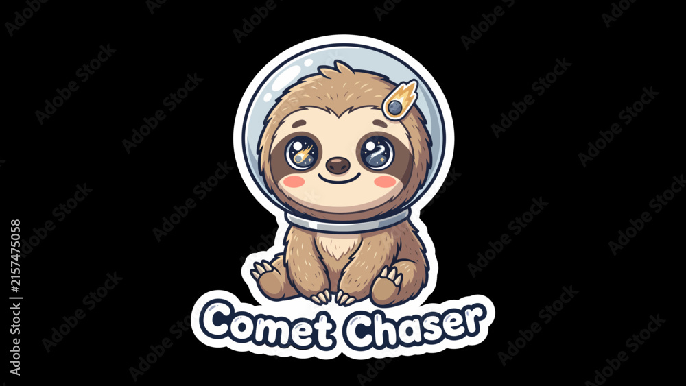 Naklejka premium Cute cartoon sloth astronaut wearing a space helmet, ready for adventure in outer space.