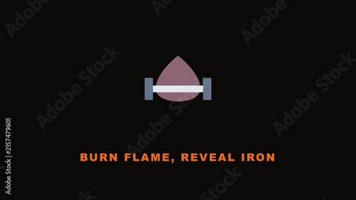 Burn flame, reveal iron: minimalist industrial motion animation for metalworking and metallurgy concepts 4k