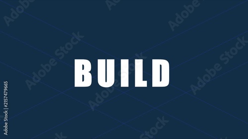 Build text animation on dark blue 4k background, for corporate presentations, and business growth concepts