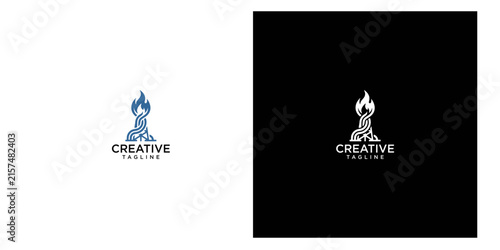 Minimalist fire and campfire logo template in line art style for modern brand identity