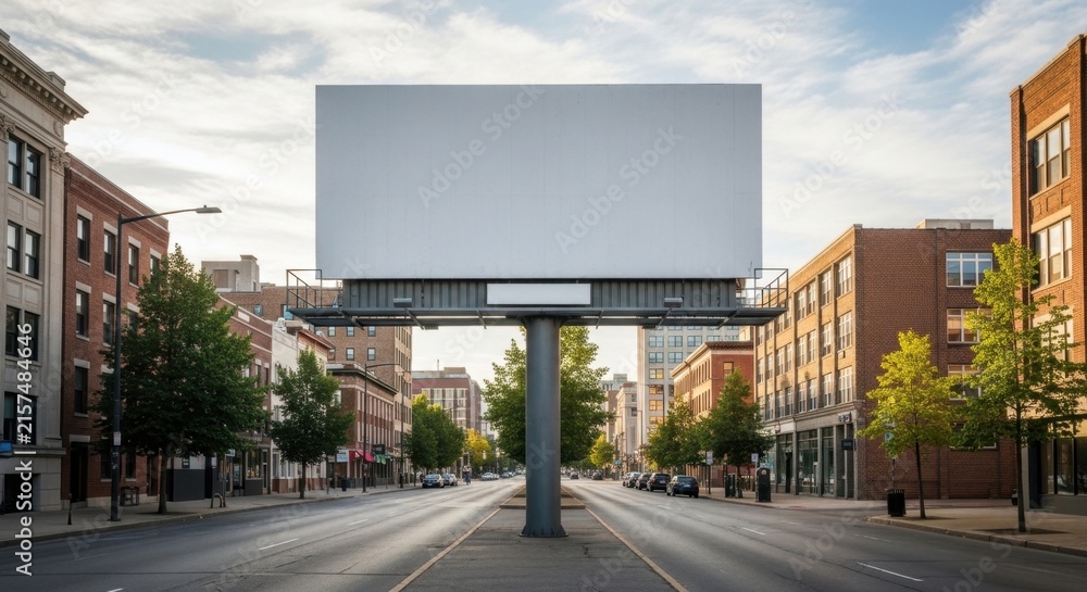 Fototapeta premium Blank billboard in urban city street at sunset.