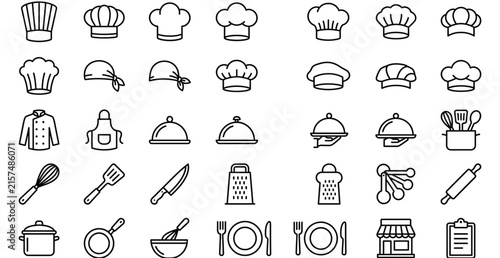 Foto Chef hat toque kitchen culinary outline icons vector set