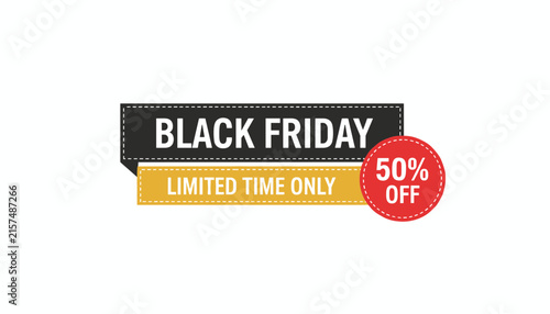 Black Friday promotional banner design offers fifty percent discount for limited time only to boost seasonal sales.