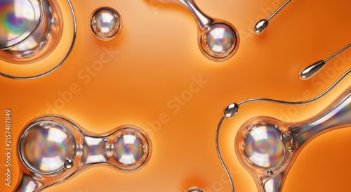 Abstract Liquid Bubbles on Vibrant Orange Background.
