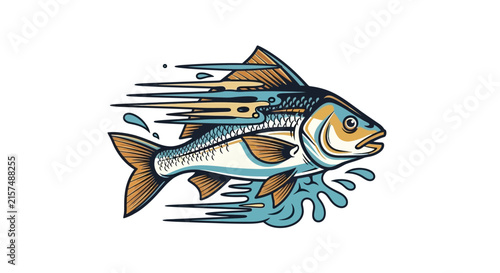 A stylized illustration of a fast swimming fish in motion