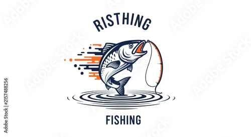 A stylized graphic illustration of a jumping fish in water