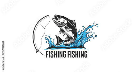 A stylized illustration of a fish jumping out of the water