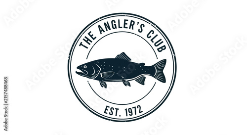 A vintage circular emblem featuring a stylized fish illustration