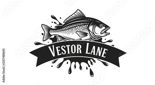 A vintage style illustration of a fish with a dark banner