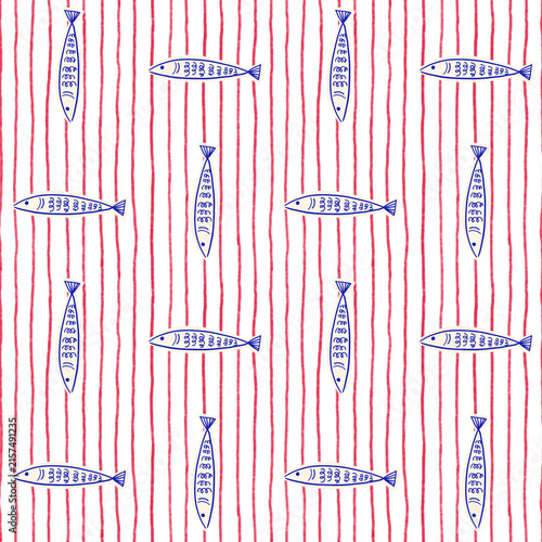 Photography Fish and Red Stripe Seamless Pattern Illustration Nautical