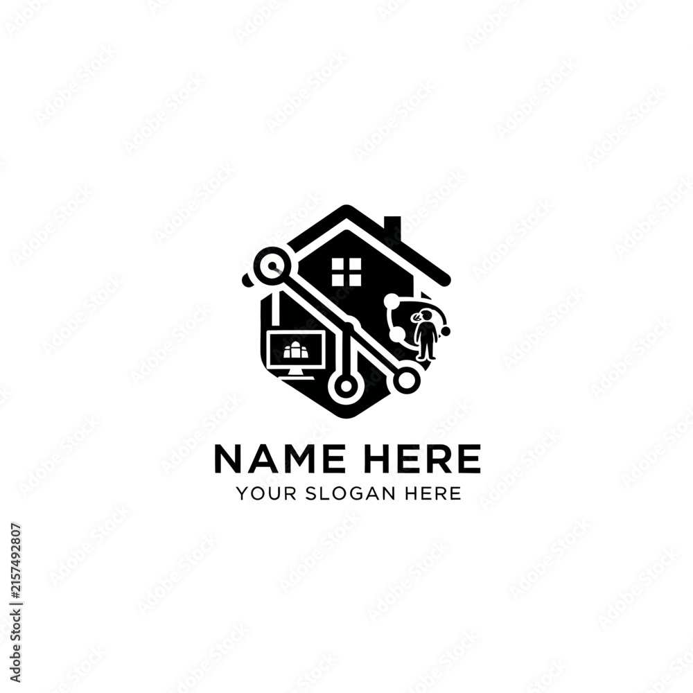 Fototapeta premium Home Network Technology Logo - Connected House and People Icon