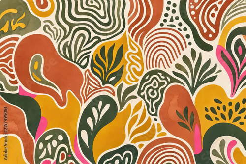 Maximalist 1970s Bohemian Organic Chaos Design Vector Illustration