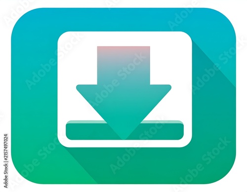 Modern download icon on green gradient square button.