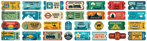 Canvas Print Vintage Travel Tickets Collection - Isolated Destinations & Transportation